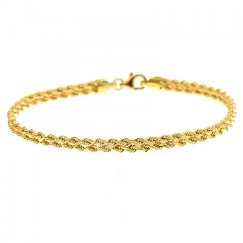 Bracciale in oro a doppia maglia corda sottile con chiusura a moschettone