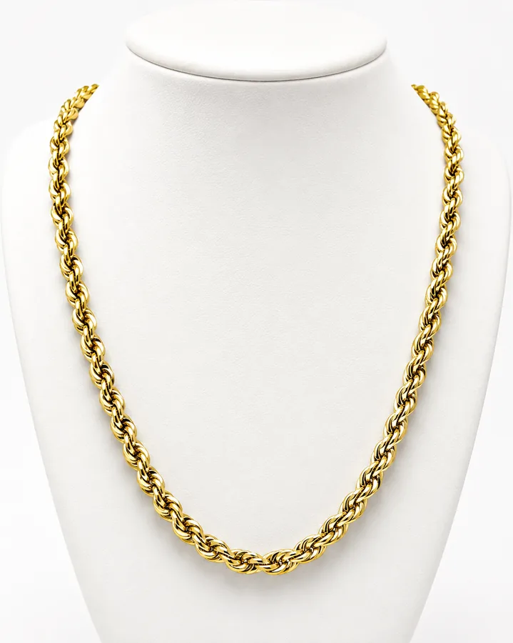Collana catena a corda in oro giallo, maglia intrecciata spessa