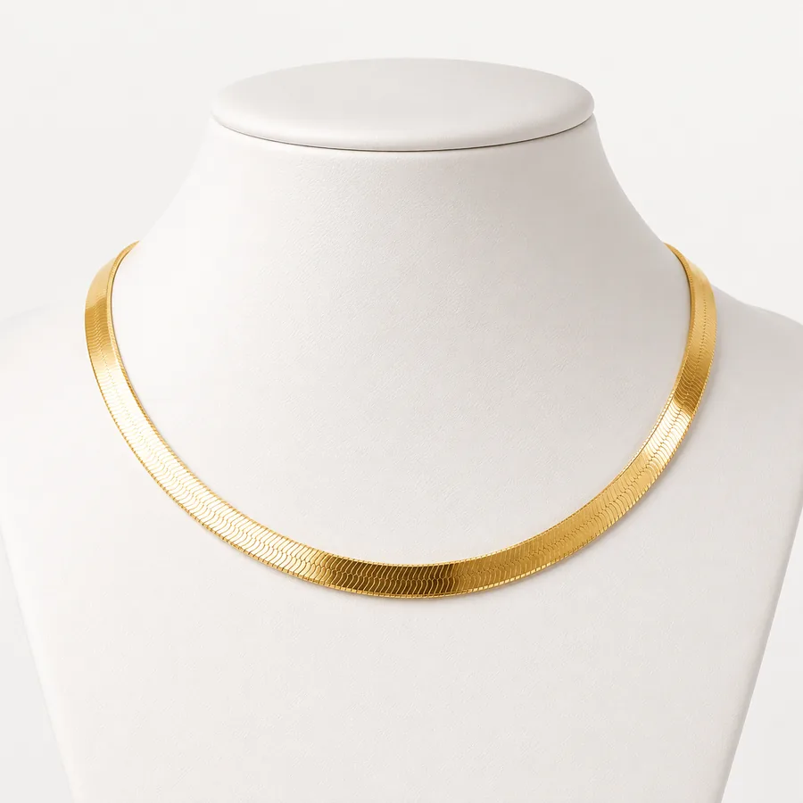 Girocollo serpente in oro giallo lucido, collana rigida da collo